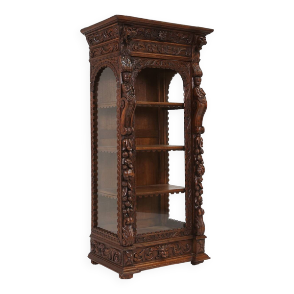 Vitrine de style baroque en chêne, Belgique, années 1950