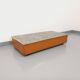 Vintage coffee table in églomisé glass, chrome and leather from the 70s