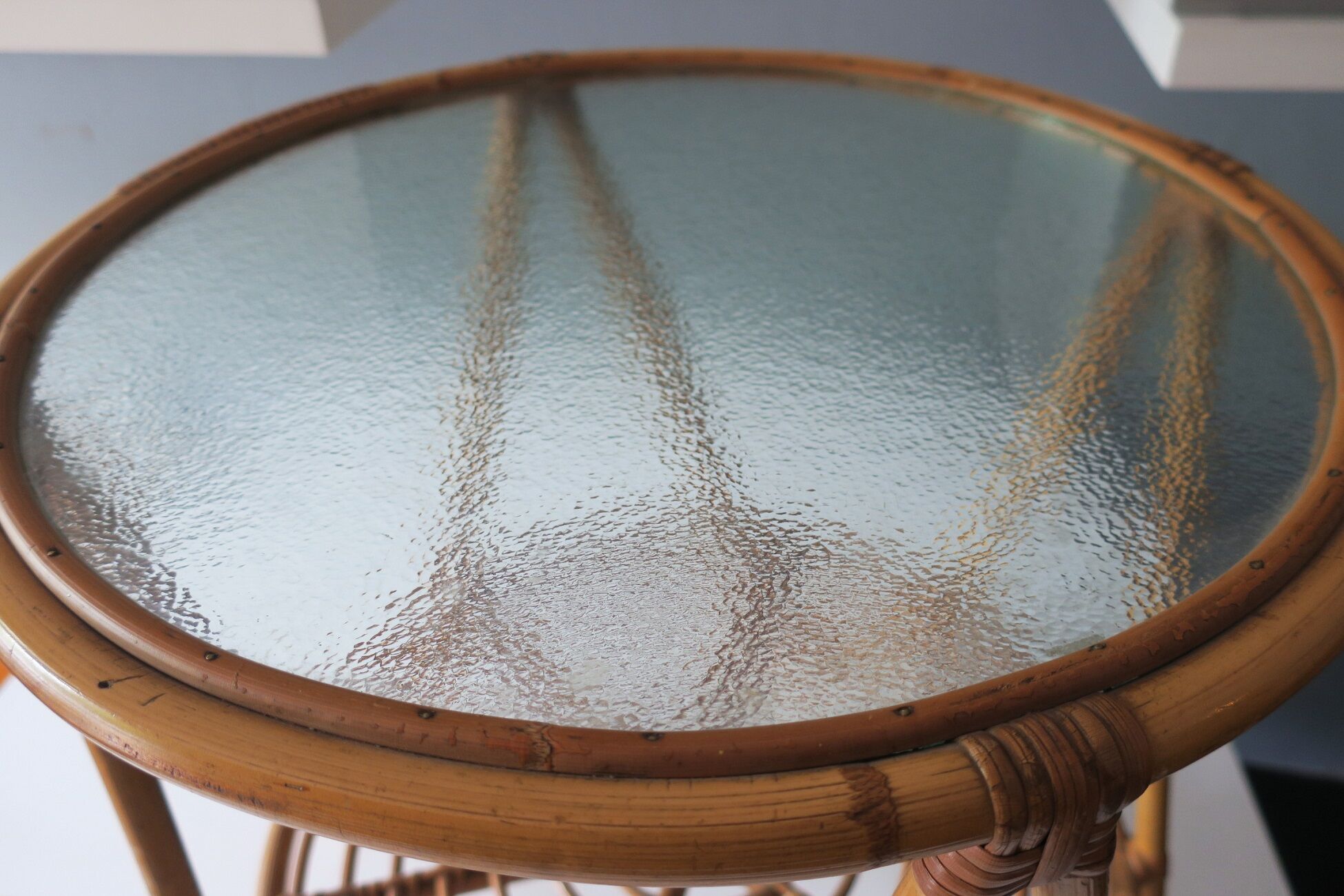 Vintage bamboo and frosted glass cocktail table