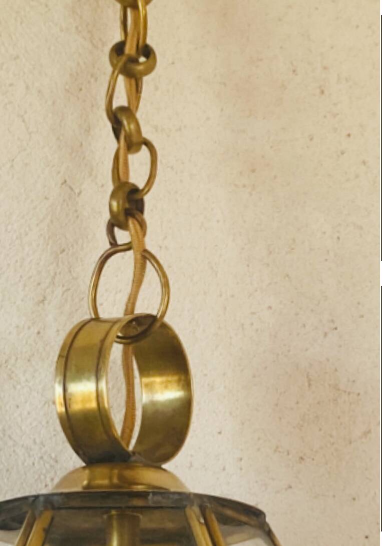 1950s pendant light, chain and brass ceiling light