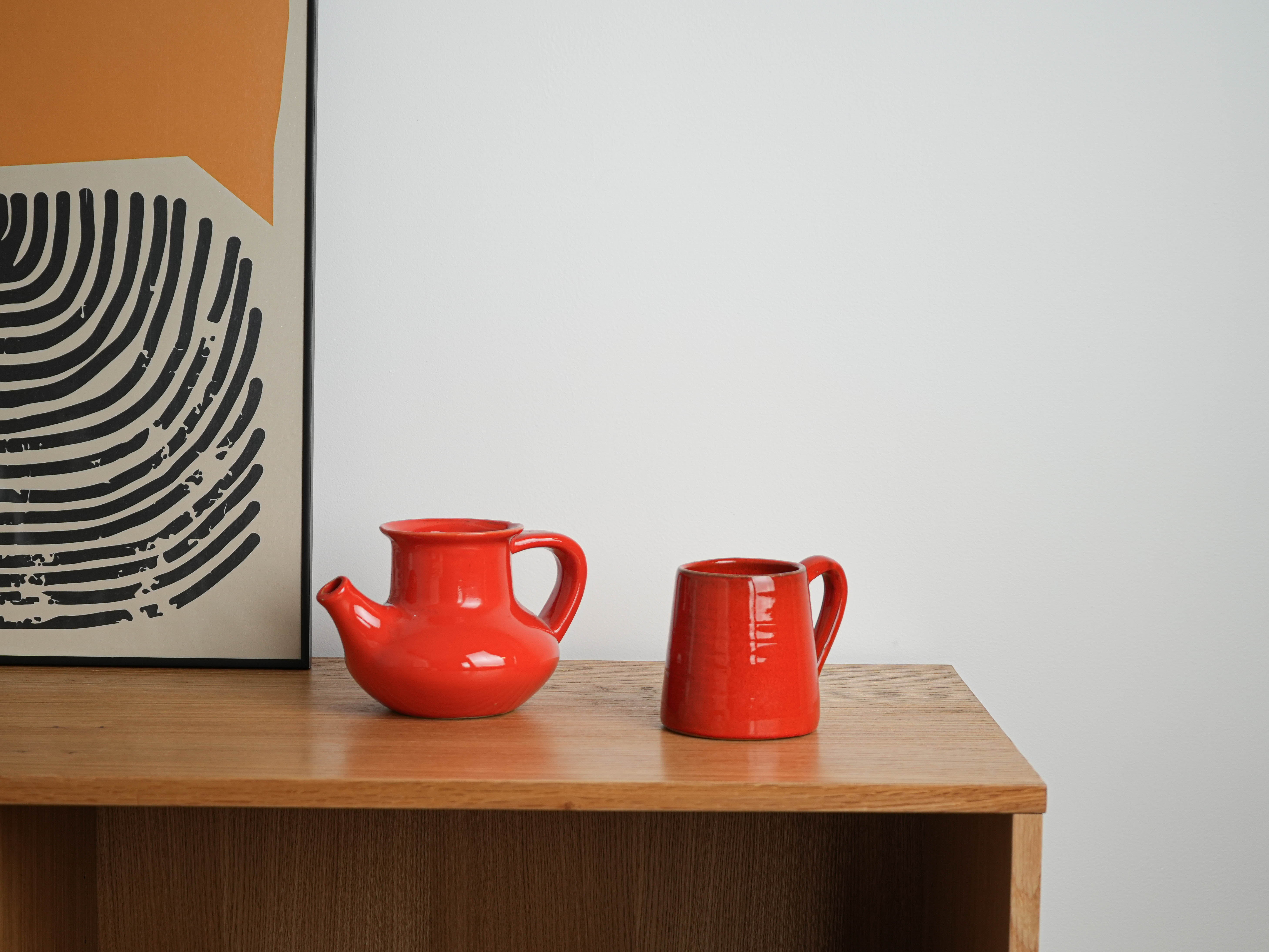 Red ceramic mug, Italian design, 1960s, made in Italy