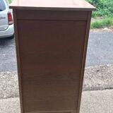 Brown lacquered wooden industrial cabinet with sliding curtain, 1950s, Czech Republic.