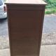 Brown lacquered wooden industrial cabinet with sliding curtain, 1950s, Czech Republic.
