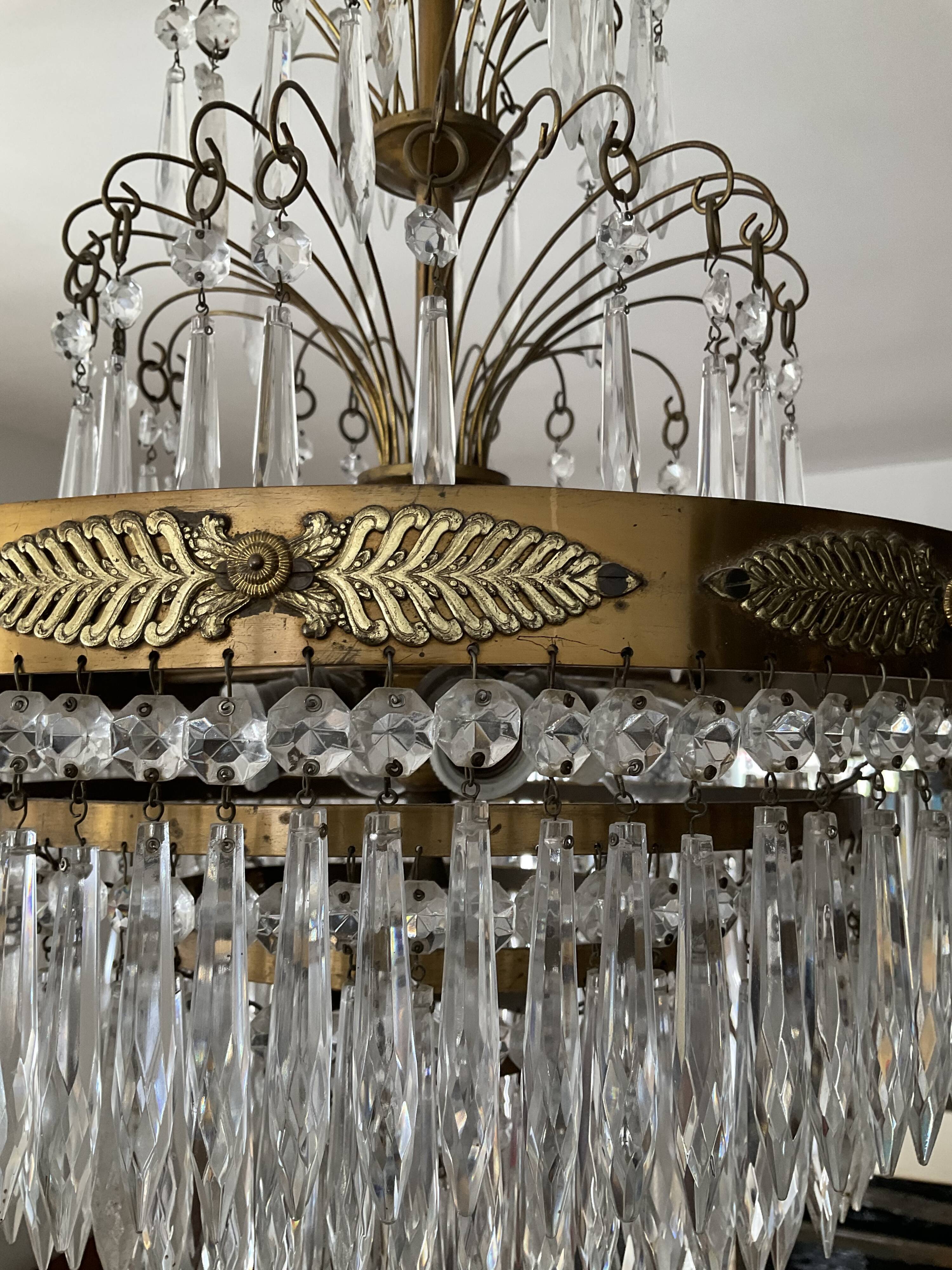Old Crystal Grapevine Waterfall Chandelier and Solid Bronze Frame