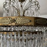 Old Crystal Grapevine Waterfall Chandelier and Solid Bronze Frame