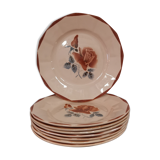 Set of 8 old flat plates Digoin Sarreguemines 9181 Pink pattern
