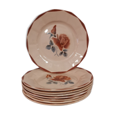 Set of 8 old flat plates Digoin Sarreguemines 9181 Pink pattern