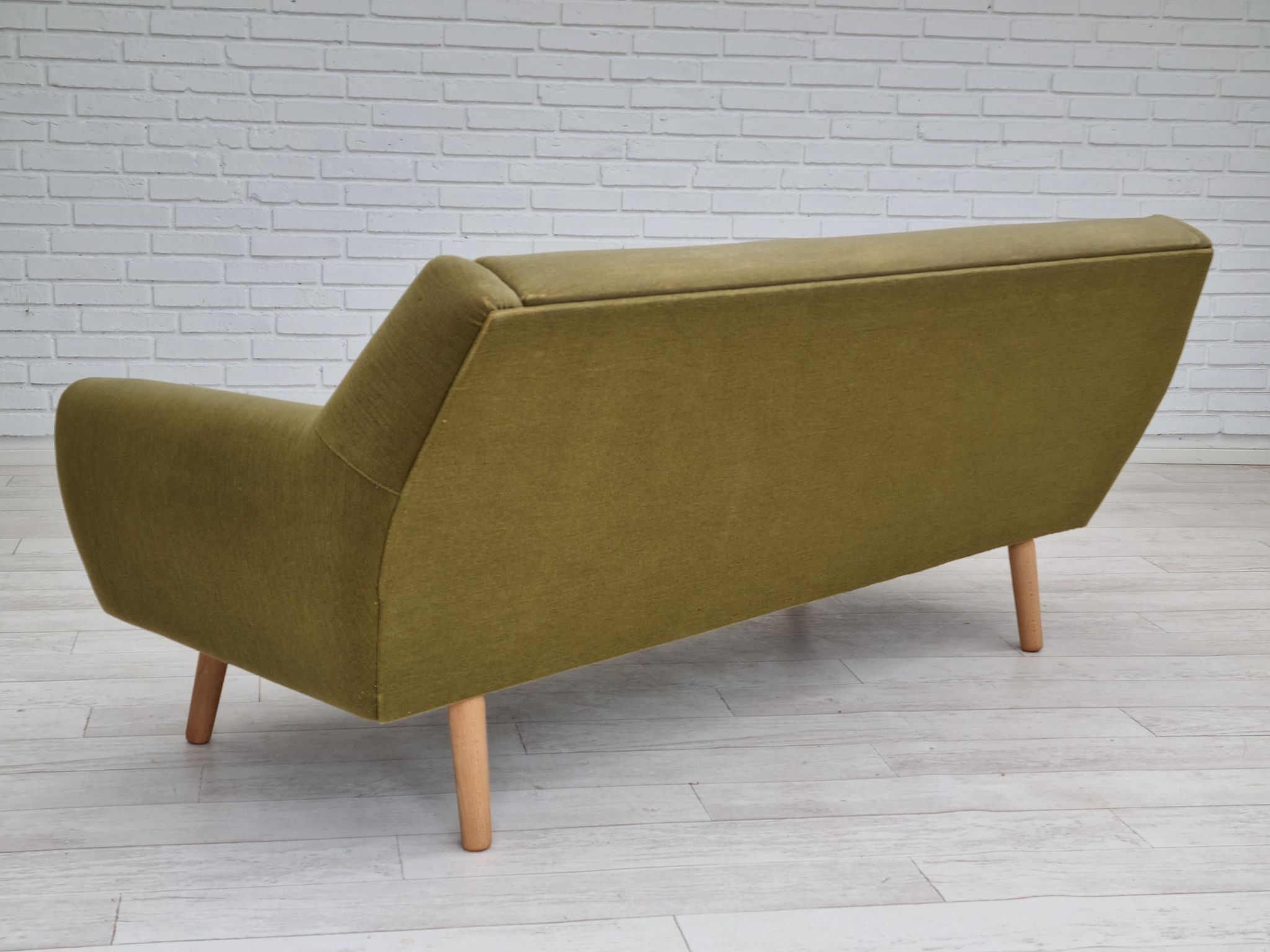 1970s, Danish 3-seater sofa, original very good condition, green furniture fabric, oak