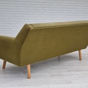 1970s, Danish 3-seater sofa, original very good condition, green furniture fabric, oak