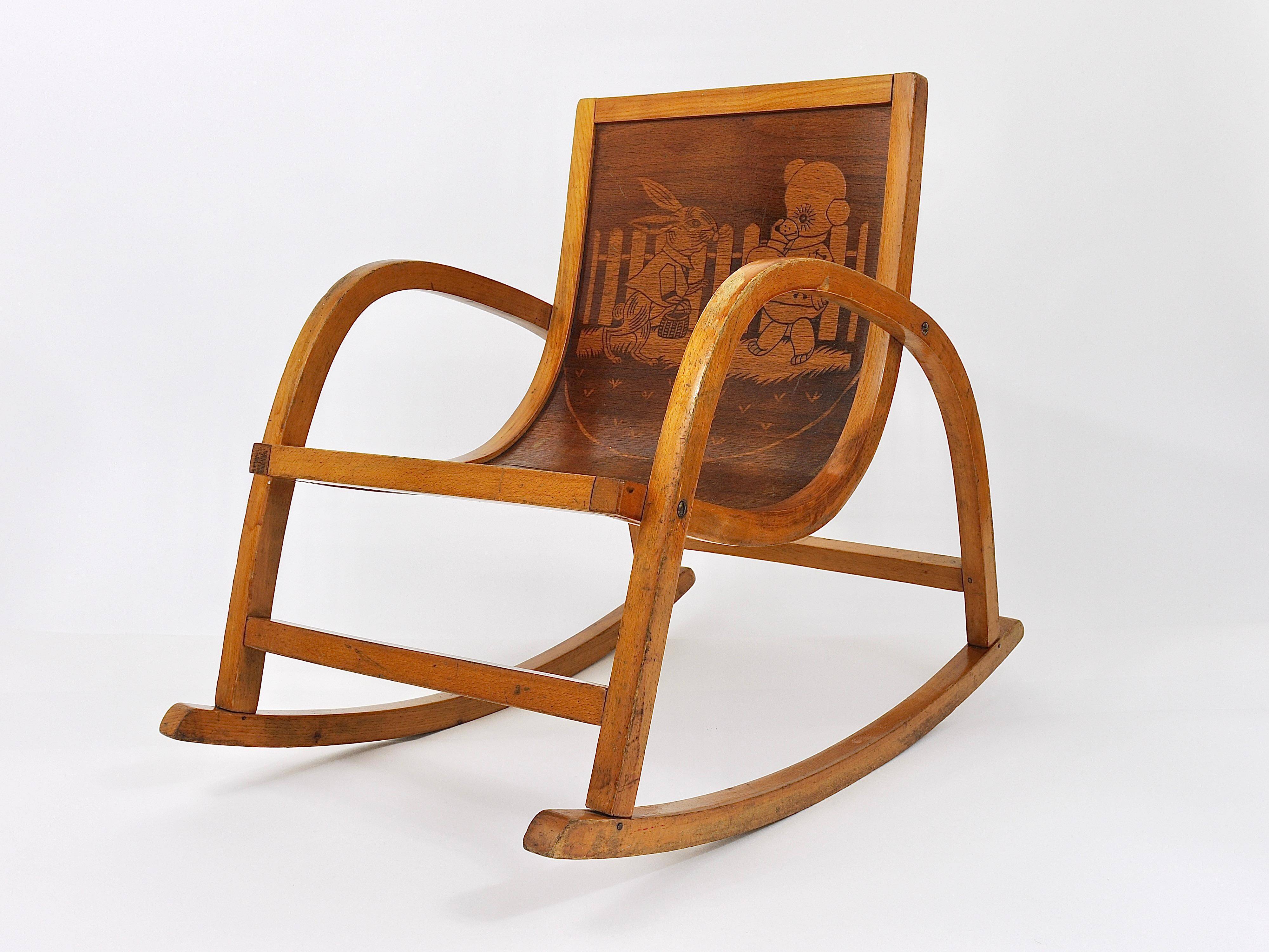 Curved wooden rocking chair for children Bauhaus Brockhage Andrä period, Germany, 1950s