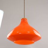 Mid-Century Italian Orange Glass and Brass Pendant Lamp