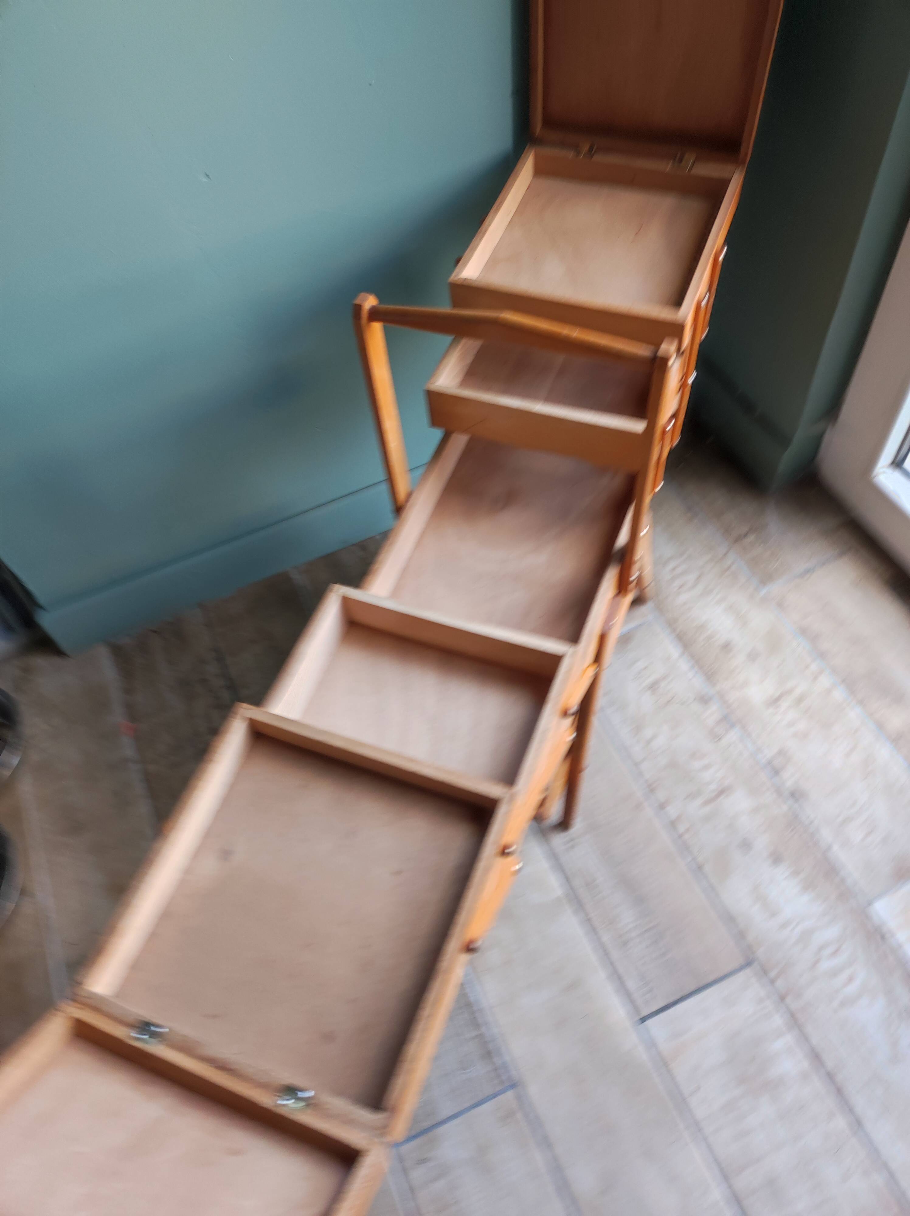 Sewing box worker wood feet compass vintage Scandinavian design