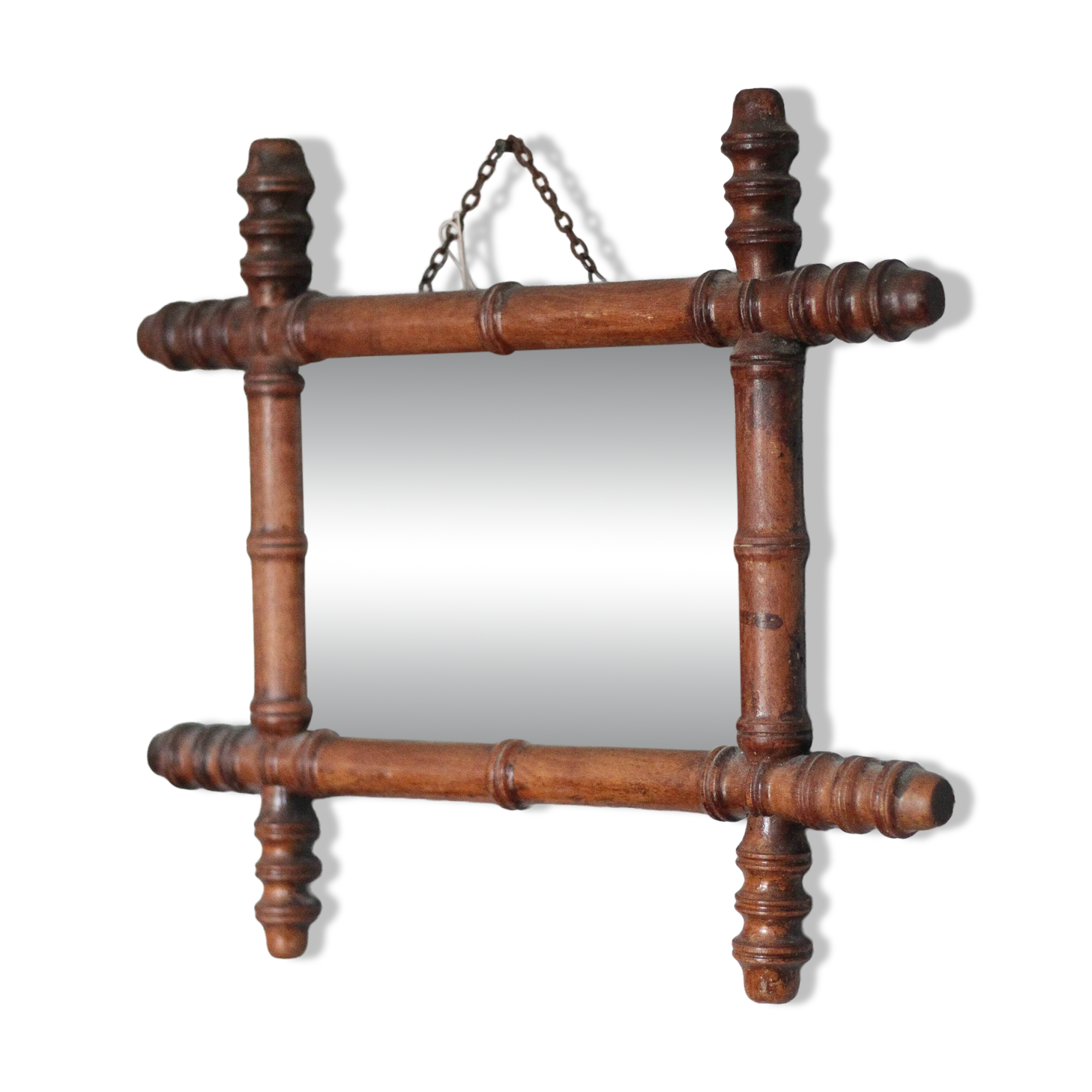 Wooden bamboo imitation mirror, antique mirror, hanging mirror.