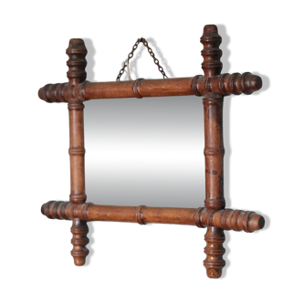 Wooden bamboo imitation mirror, antique mirror, hanging mirror.