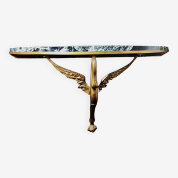 Console d’Applique avec Cygne en Bronze Doré et Plateau en Marbre Vert