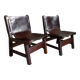 Paire de fauteuils brutalistes en bois & cuir, 1970