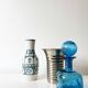 Vintage modernist striped polished aluminium vase