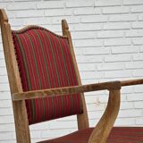 1970s, Danish armchair, striped red furniture wool, solid oak wood.