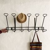 Wall-mounted coat rack with 12 hooks in handcrafted wrought iron