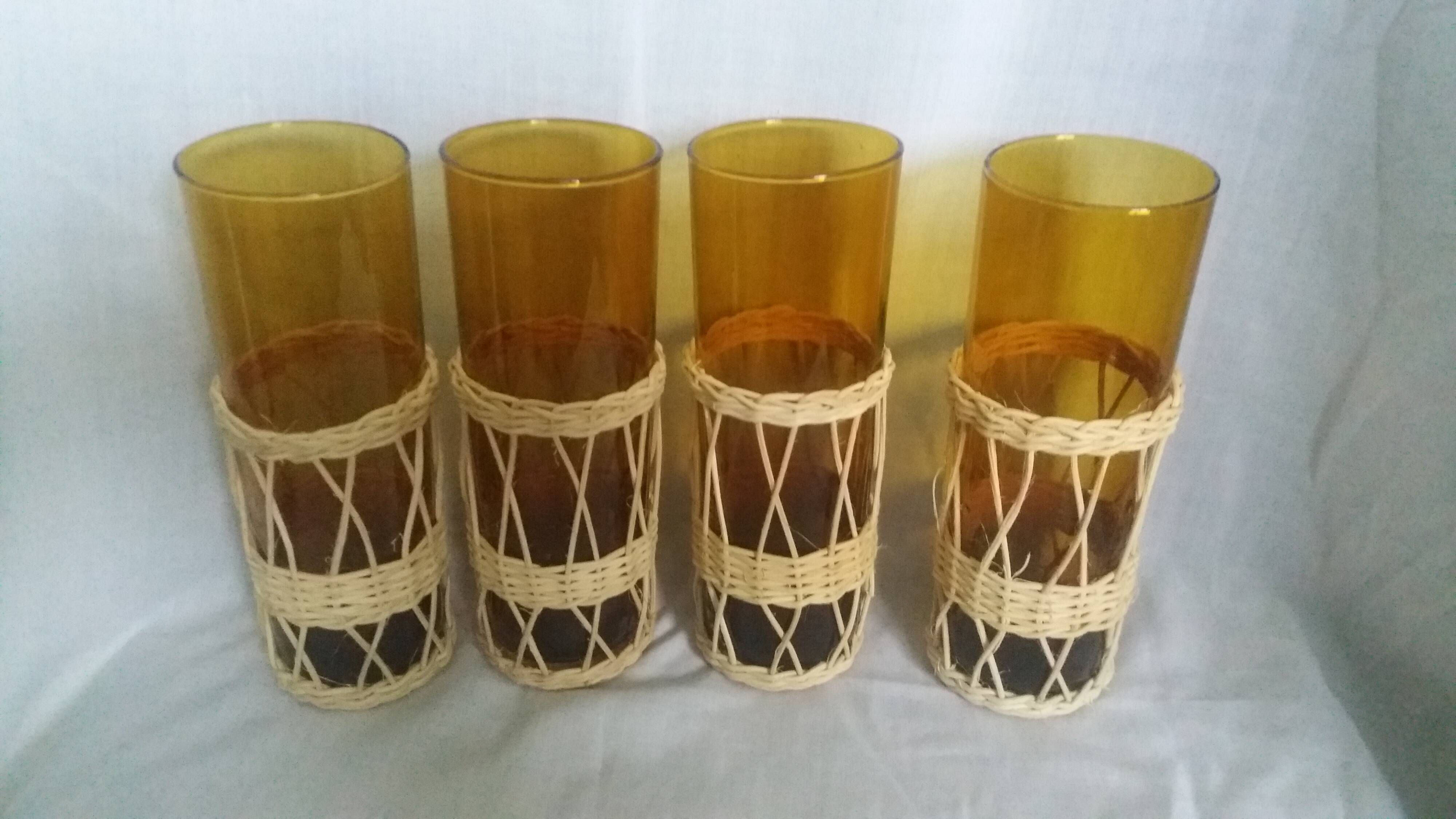 Amber glass and wicker glasses
