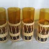 Amber glass and wicker glasses
