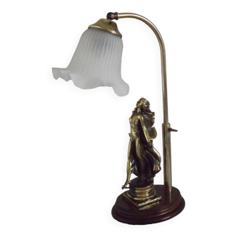 Vintage Primavera S Remo Flower Girl Statue Lamp Wood Base Glass Shade 4701