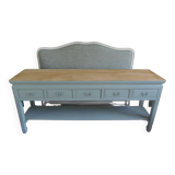 Console 5 drawers 1 re-enchanted tablet in gray green wooden top