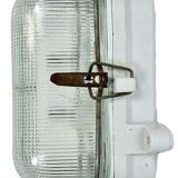 Industrial White Porcelain Wall Light with Ribbed Glass, 1970s