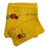 Small vintage yellow embroidered tablecloth and 12 napkins.