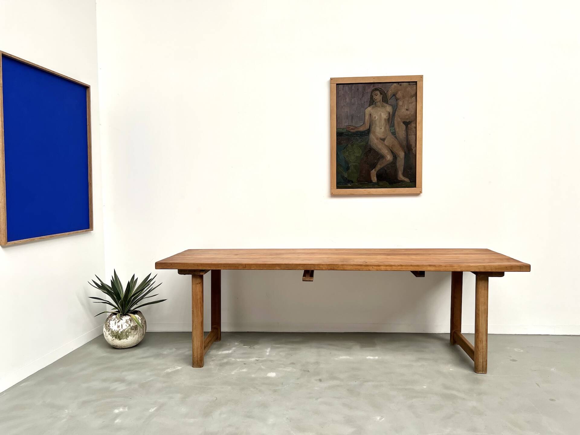 Large brutalist beech farmhouse table