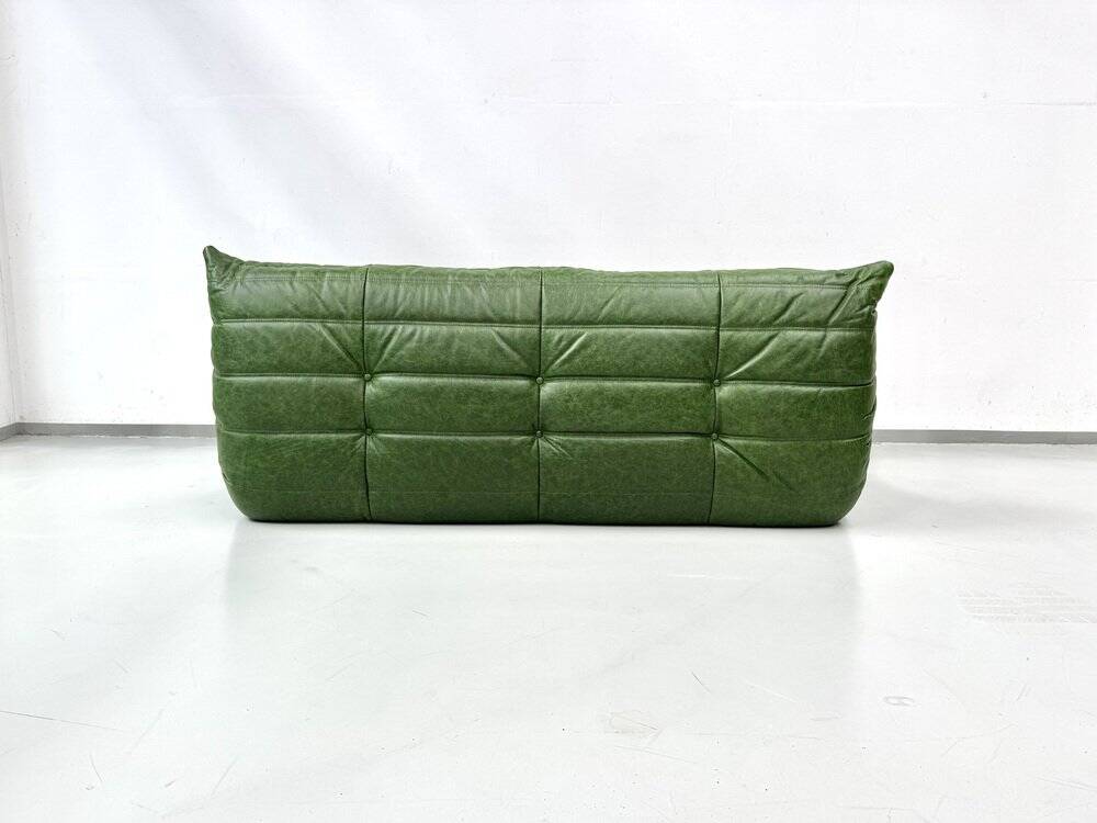 Togo 3-Sofa in Green leather attributed to Michel Ducaroy for Ligne Roset