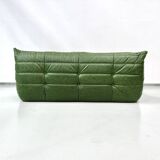 Togo 3-Sofa in Green leather attributed to Michel Ducaroy for Ligne Roset