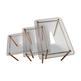 Pull out tables, golden brass and glass