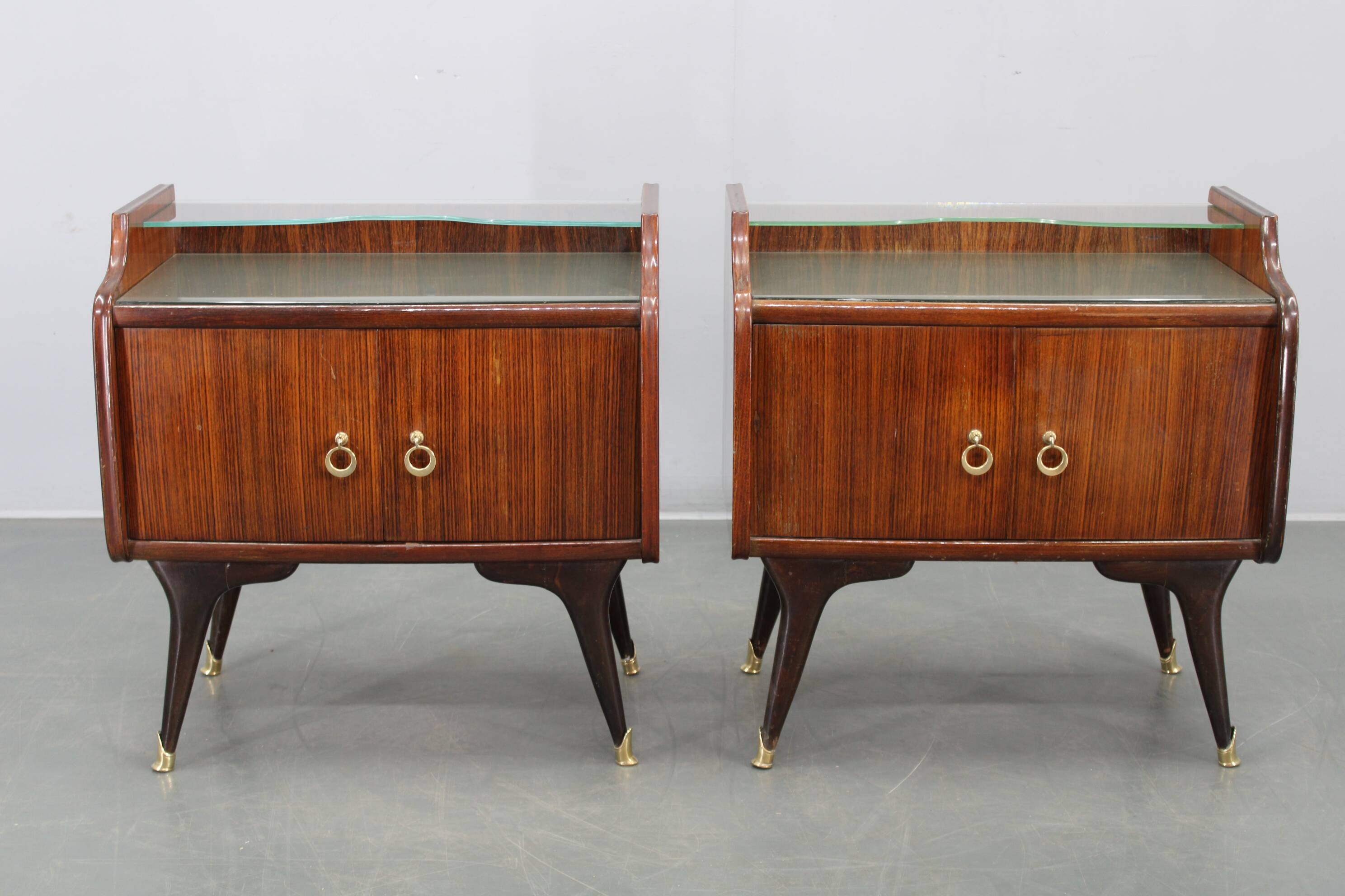 Mid-century Italian bedside tables with glass tops, 1950s
