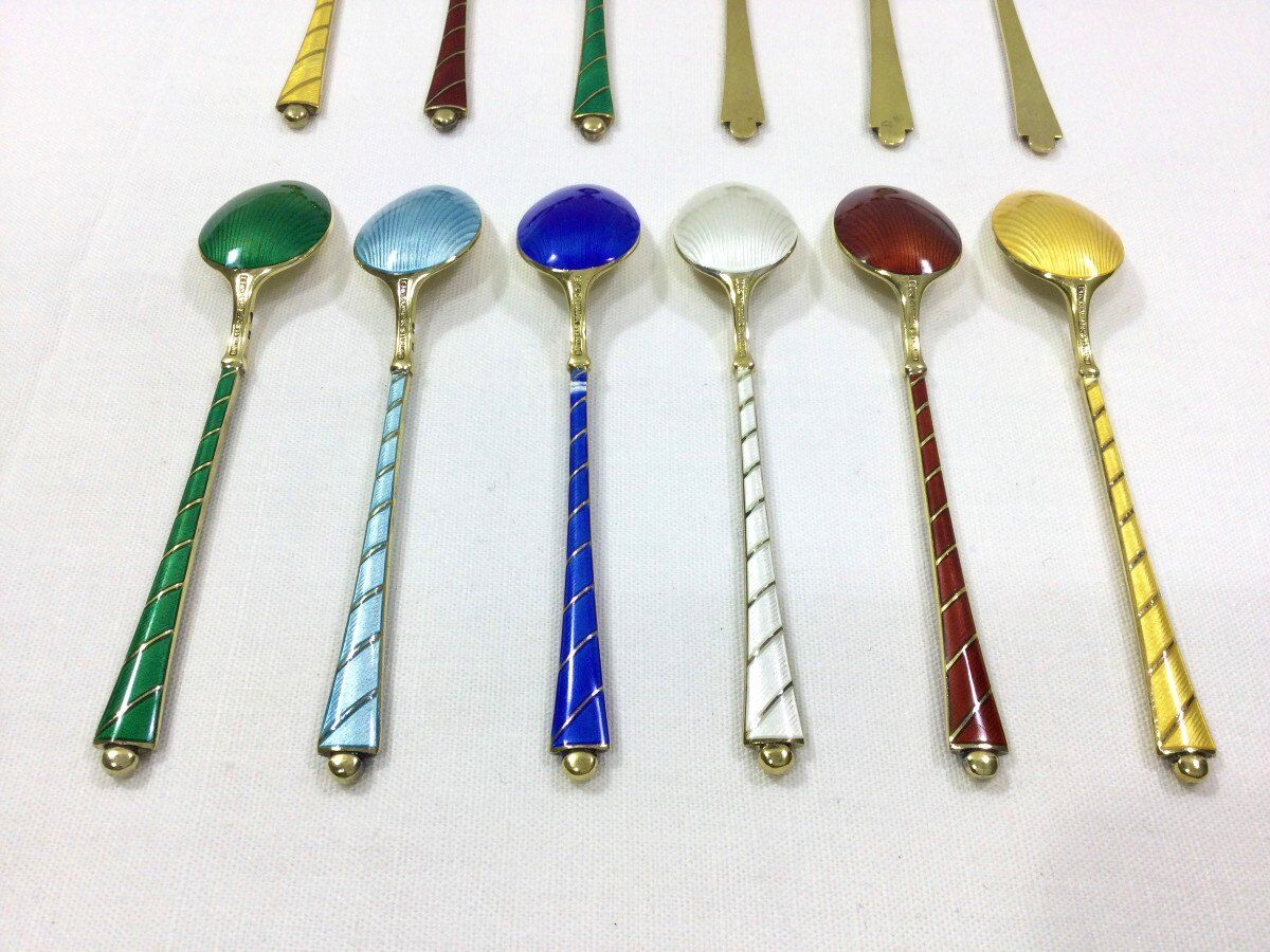 Denmark - Enamelled Moka Vermeil Spoons