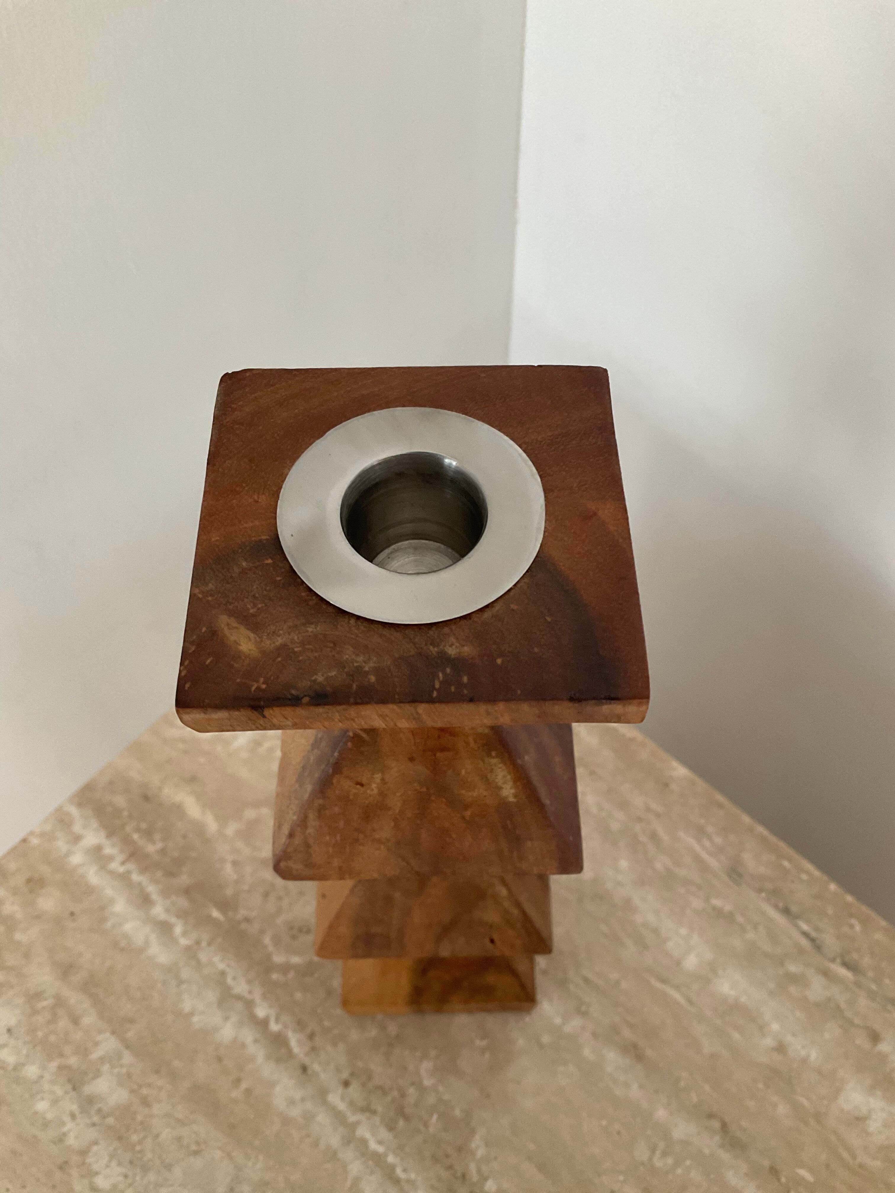 Scandinavian wooden candle holder 70s