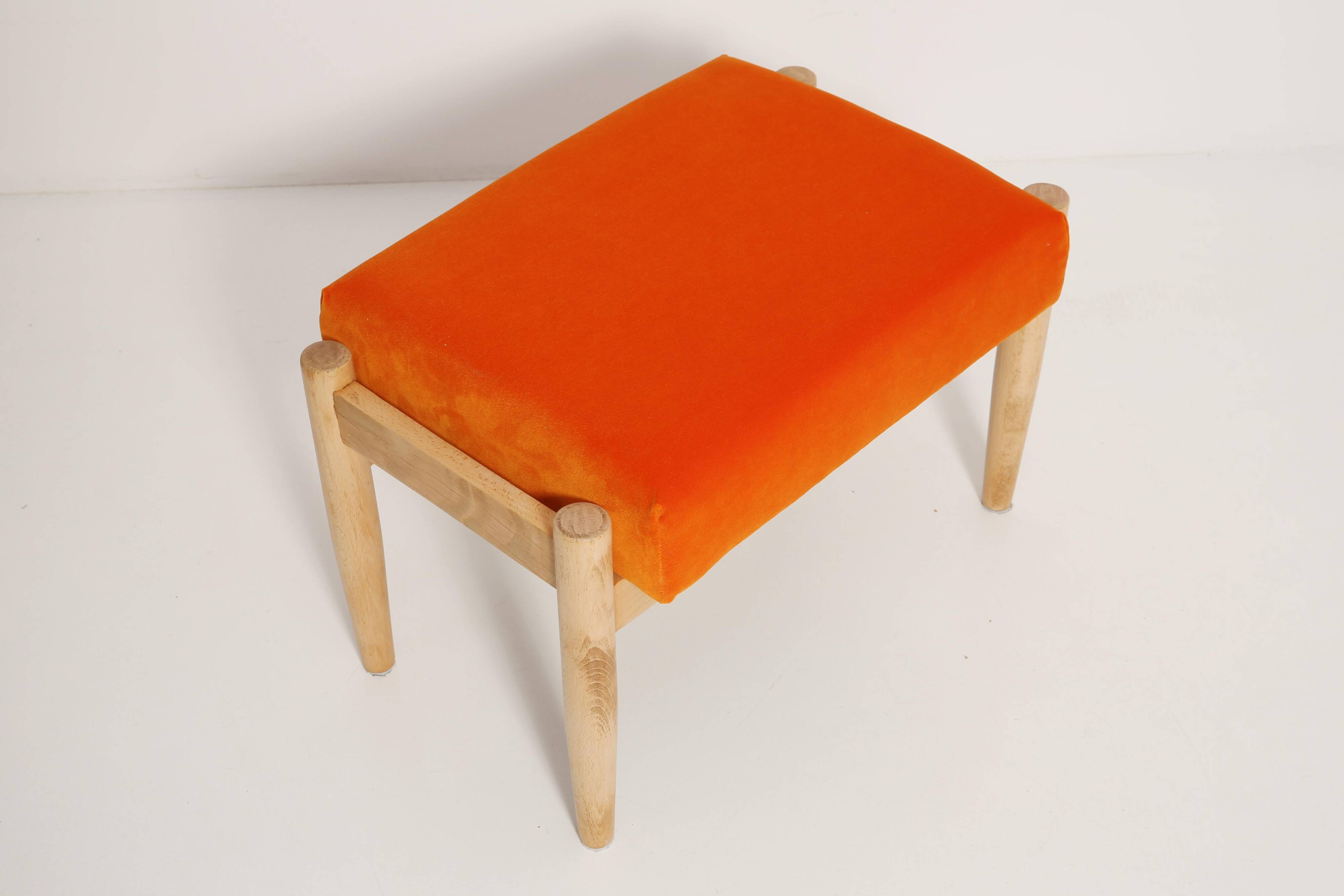 Vintage orange velvet stool mid-century, Edmund Homa, 1960s