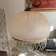 Vintage suspension in frosted pink glass with pearl pendants.