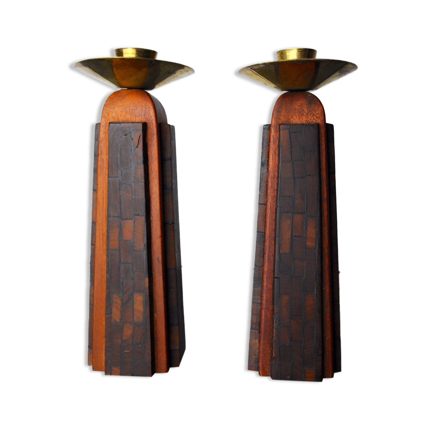 Pair of "David" candlesticks in olive wood, Handcrafted in Israel, 1960