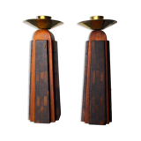 Pair of "David" candlesticks in olive wood, Handcrafted in Israel, 1960