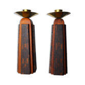 Pair of "David" candlesticks in olive wood, Handcrafted in Israel, 1960