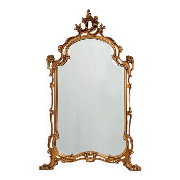 Grand miroir en bois doré de style Louis XV baroque du 20e siècle, Belgique, années 1950.