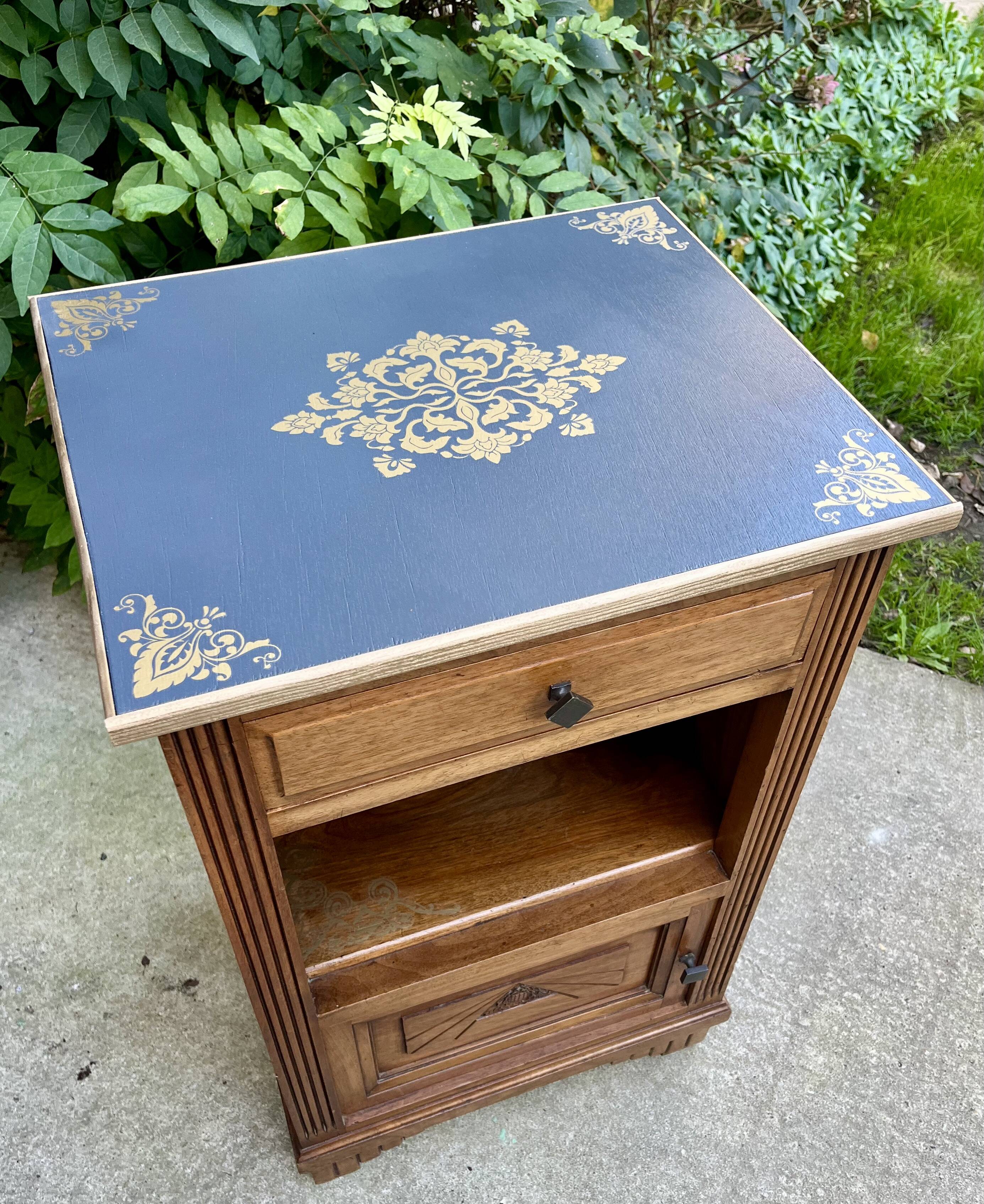 Refurbished Art Deco furniture – satin black & gold accents, one-of-a-kind piece