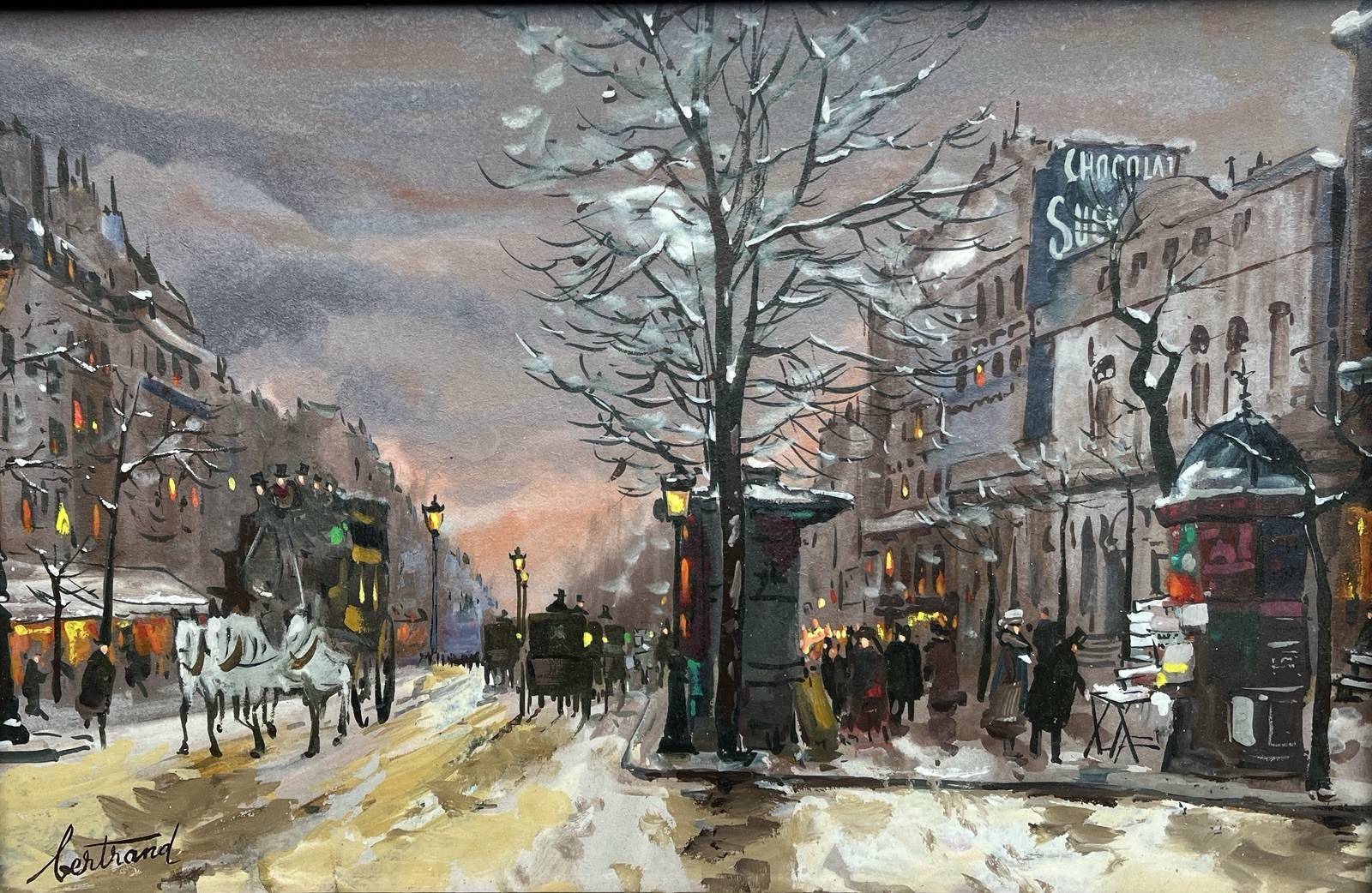 Gouache painting “Boulevard Haussmannien” Paris by Fred Bertrand (1915) + C