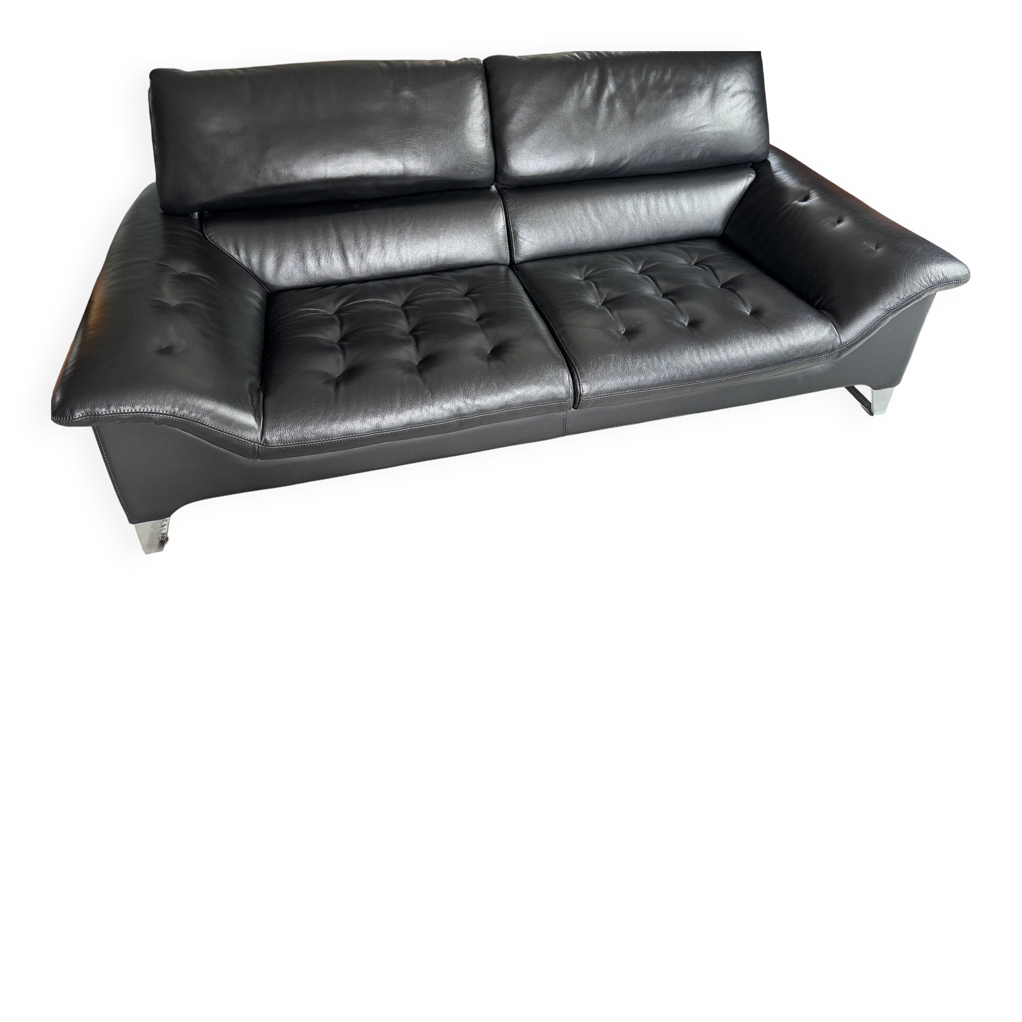 Two-seater black leather sofa Roche Bobois