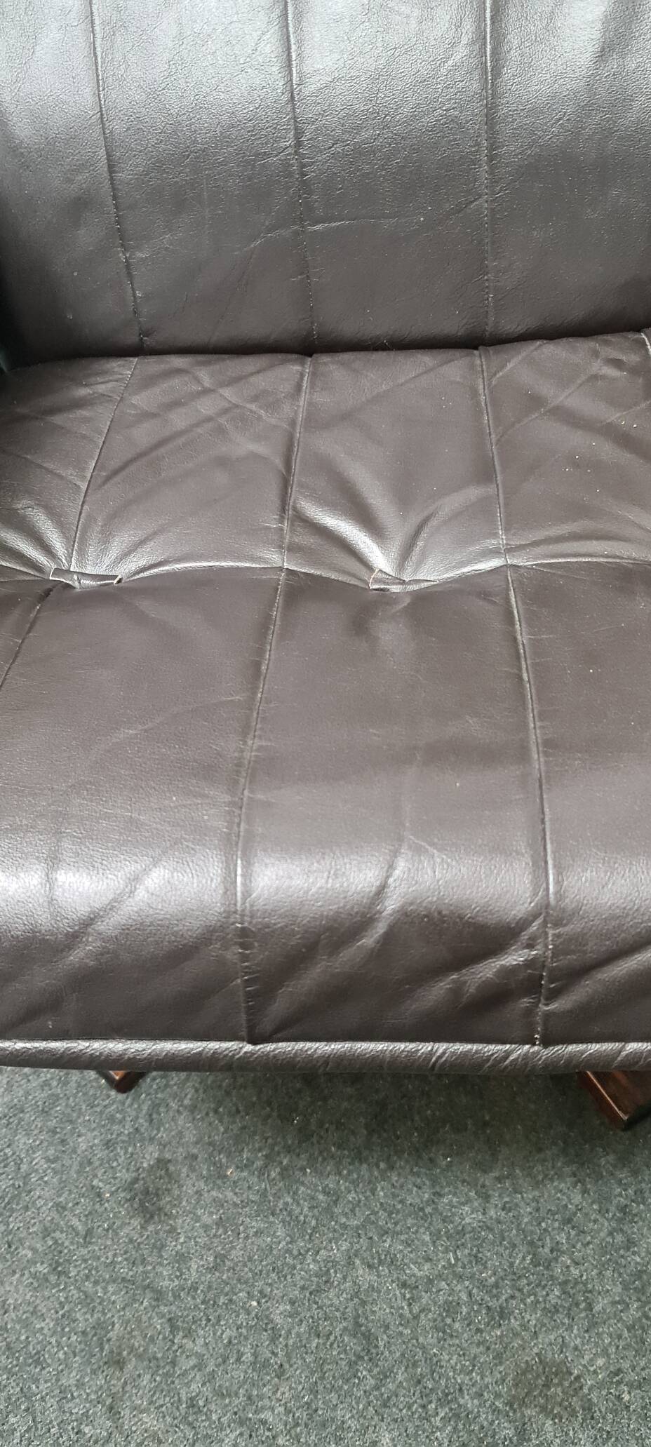 Vintage leather reclining swivel chair with foot stool