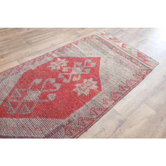1970s Turkish Oushak Handmade Wool Cotton Red Runner Rug 81x275