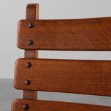 Deux chaises en chêne et osier brutalisme moderne du milieu du siècle, 1960