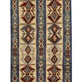 Turkish Antique Kilim Runner Blue Geometric Tribal Hallway Rug 90 x 142 cm