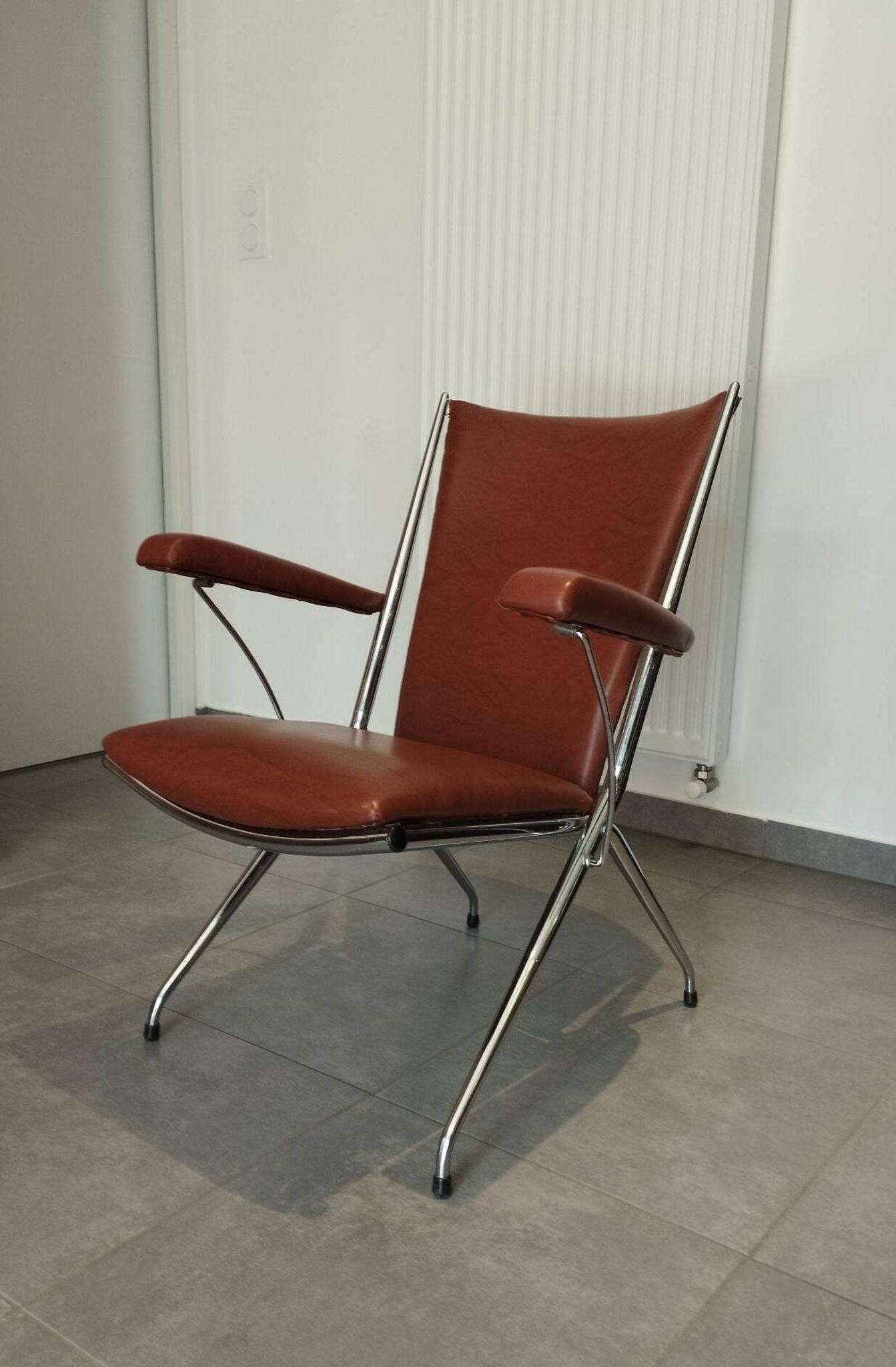 Folding chair attributed to A. Monpoix, modernist design, mid-century, vintage.